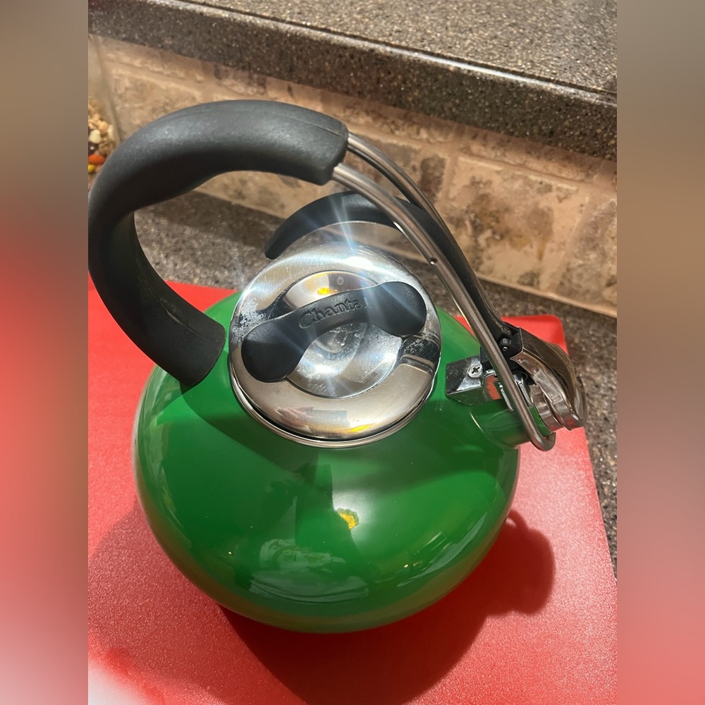Classic Loop Enamel-on-Steel Whistling Tea Kettle 1.8 Quart Stovetop Green